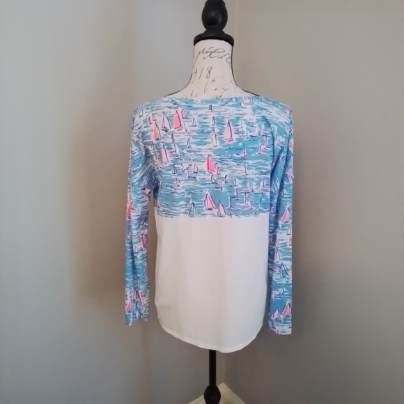 Lilly Pulitzer Finn Top Zanzibar Blue Boatylicious Long Sleeve Tee - S - Picture 7 of 8